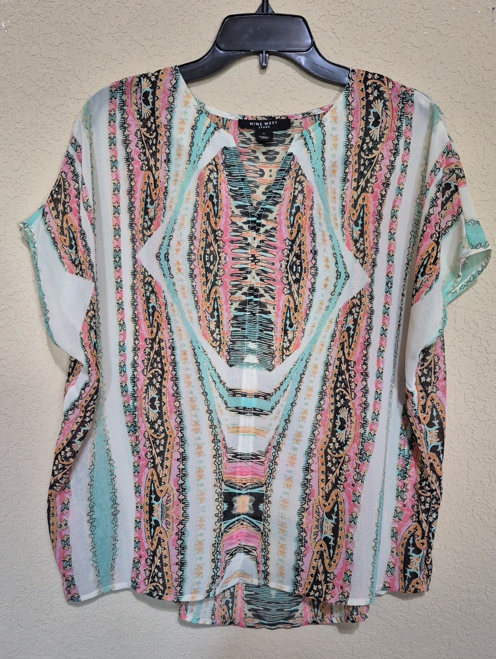 Nine West Multi-color Bohemian V-Neck Tunic Top